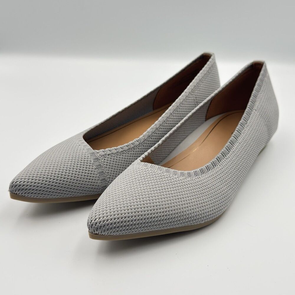 Vionic Lotus Dahlia Knitted Ballet Flats Point Toe Gray Shoes Neutral Women 10